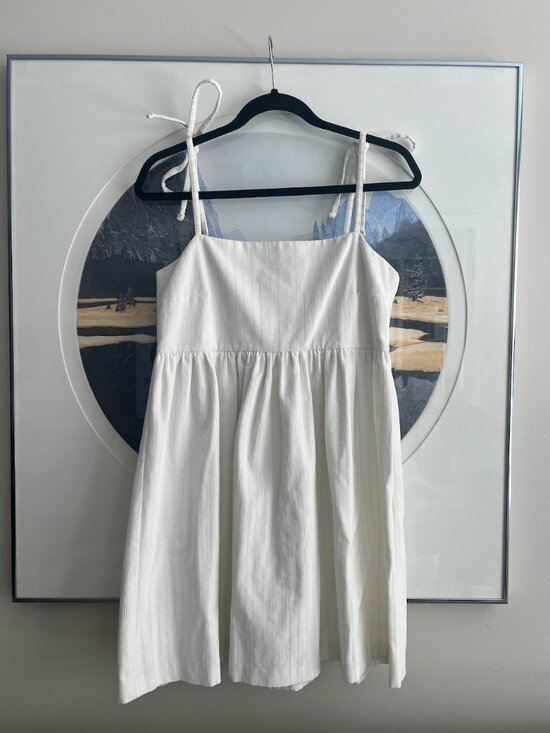 Ursa Minor Dresses & Skirts - White Mini Dress w/ Silver Pinstripes
